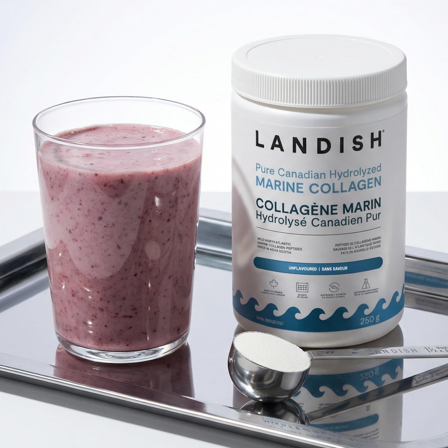 Landish Pure Canadian Marine Collagen Peptides Powder - Whole-Body Benefits & Joint Support, For Women & Men - Hydrolyzed, Unflavoured, Ultra-Pure Protein Supplement - Fully Dissolves, 0 Carb & Sugar - Made in Canada - 250 g (30-Day Supply) - Available at All In One Marketplace Canada