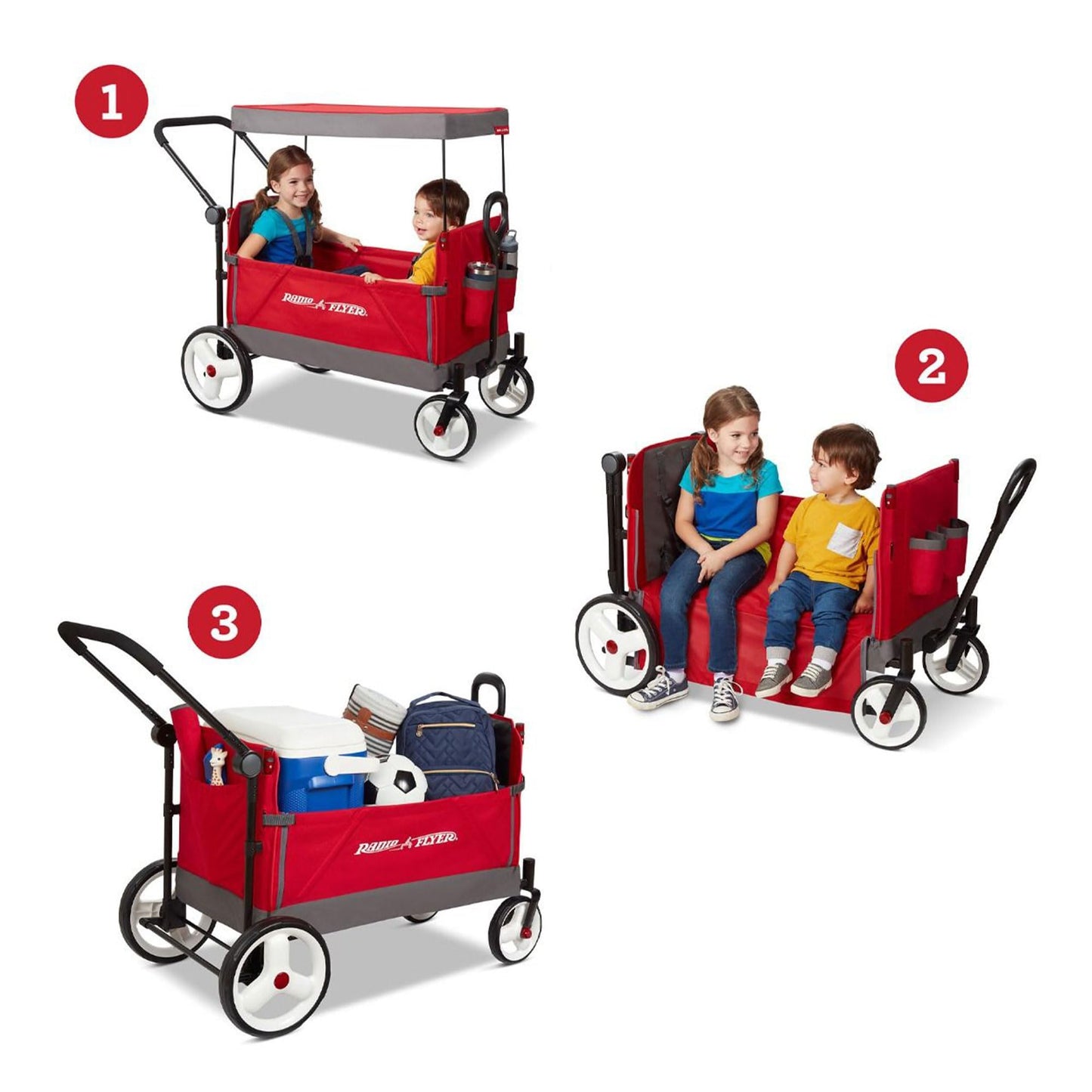 Radio Flyer Wagon for Kids, Baby Stroller, Outside Toys for Toddlers 1-3, Rolling Cart, Beach Cart with Wheels, Convertible Stroller Wagon for Kids Ages 1+ Years, Red Radio Flyer