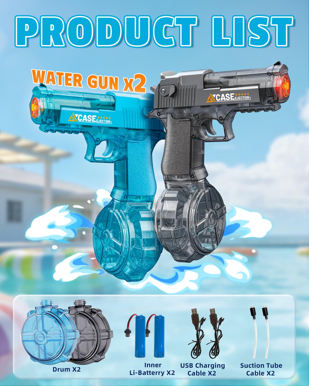 2 Pack Electric Water Gun for Kids Adults,Automatic Squirt Gun with LED Lights,High Capacity Leak-Proof Water Tank,Powerful Continuous Firing Water Blaster for Summer Outdoor Toys (Blue+Black)