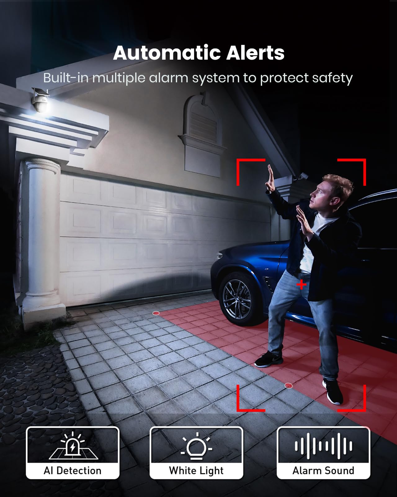 AOSU Solar Camera Security Outdoor - 100% Wire-Free Security Cameras Wireless Outdoor for Home Surveillance with Fixed Solar Panel, 360° View, Human Auto Tracking, 2K Color Night Vision,1 Pack
