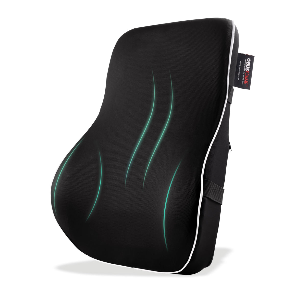 Coussin lombaire en mousse à mémoire de forme ObusForme – Support à double sangle pour chaise de bureau, siège de voiture et chaise de jeu, housse respirante et lavable, design réversible pour le bas et le haut du dos, noir