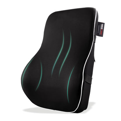 Coussin lombaire en mousse à mémoire de forme ObusForme – Support à double sangle pour chaise de bureau, siège de voiture et chaise de jeu, housse respirante et lavable, design réversible pour le bas et le haut du dos, noir
