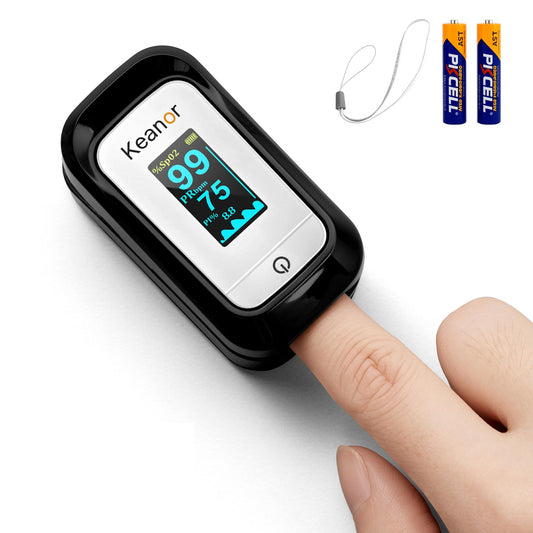 Pulse Oximeter, Oxygen Meter Finger Monitor with Alarm & PI, Finger Pulse Oximeter for SpO2 Blood Oxygen Saturation & Heart Rate, Portable O2 Monitor for Adults & Kids, Batteries & Lanyard Included
