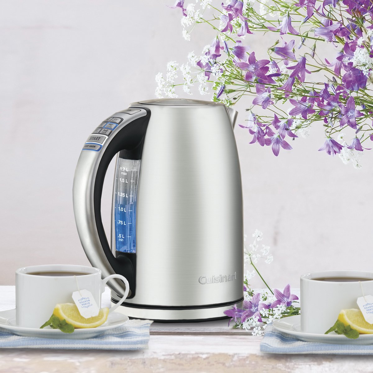 Cuisinart PerfecTemp 1.7L Cordless Electric Tea Kettle, 1500W Fast Heat-Up, 6 Preset Temperatures, 30-Min Keep Warm, Stay-Cool Nonslip Handle, Brushed Stainless Steel (CPK-17C) - Available at All In One Marketplace Canada