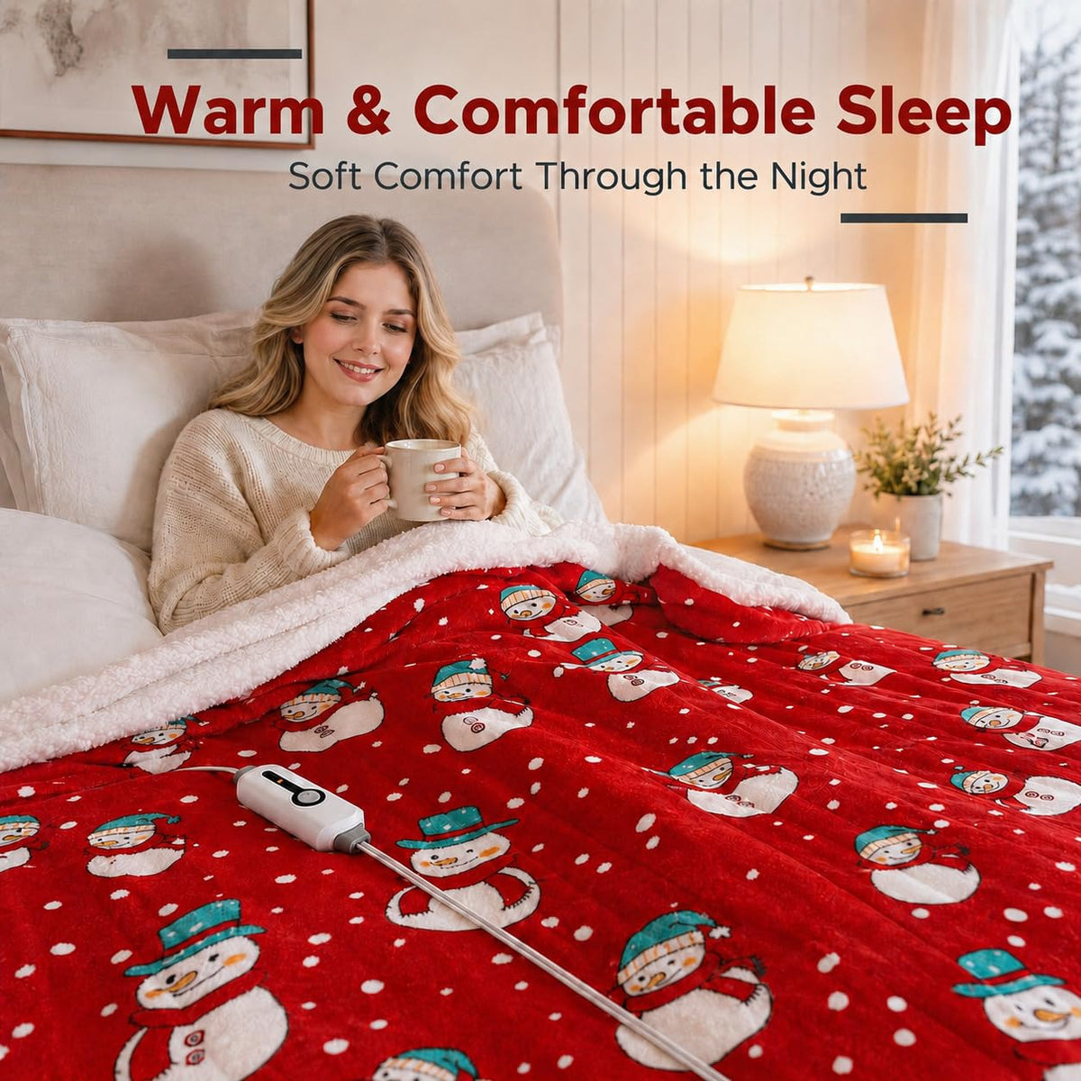 Electric Heated Blanket,Full 72x84in,Christmas Snowman,Coral&Sherpa,Gift 🍁 All In One Marketplace Canada