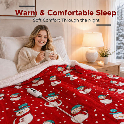 Electric Heated Blanket,Full 72x84in,Christmas Snowman,Coral&Sherpa,Gift 🍁 All In One Marketplace Canada