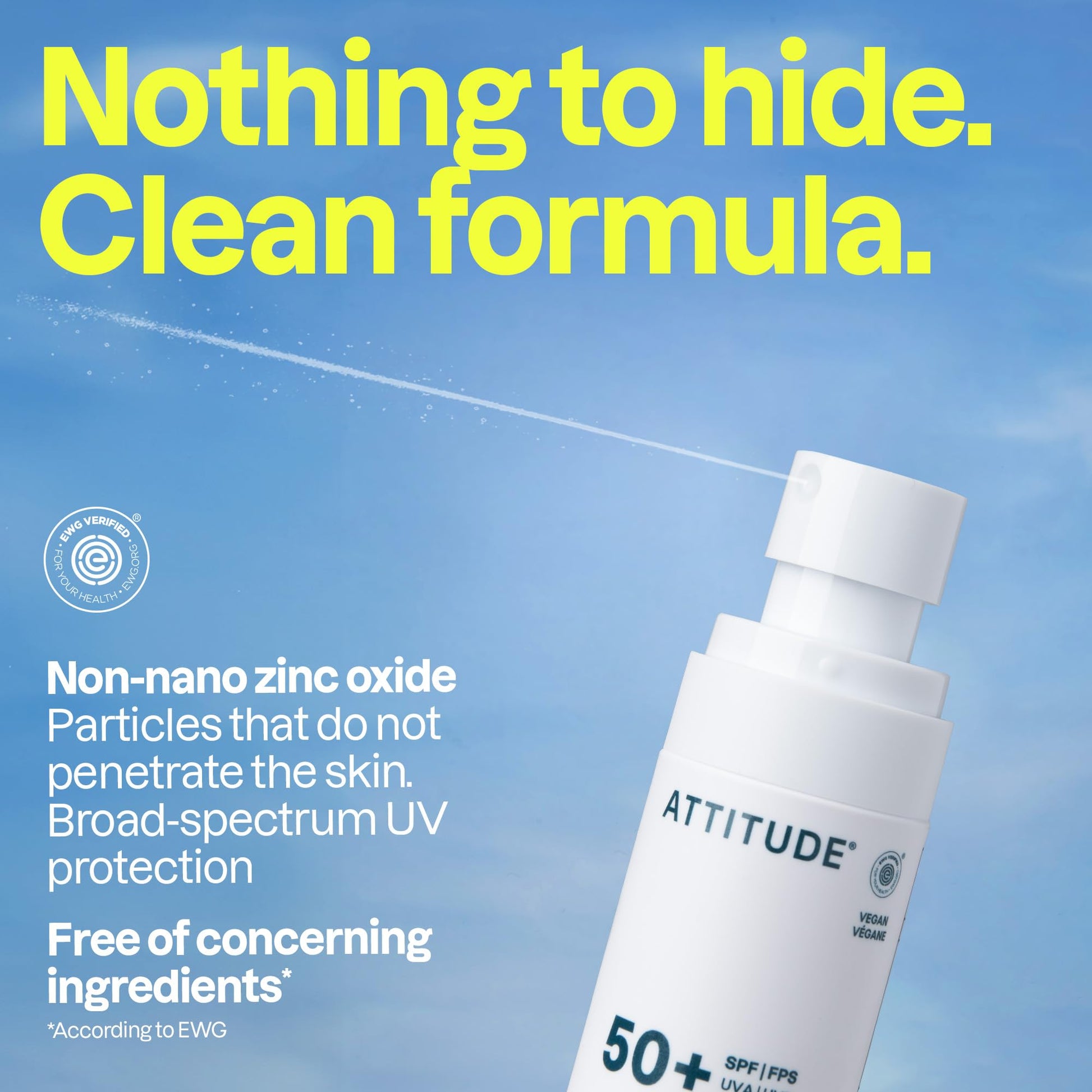 ATTITUDE Sensitive Skin Mineral Sunscreen Lightweight Lotion SPF 50, Broad Spectrum Zinc Oxide, EWG Verified, Mineral-Based, Non-Nano, Water-Resistant 80 Minutes, Non-Greasy for Face & Body, Vegan, Unscented, 80 grams - Available at All In One Marketplace Canada