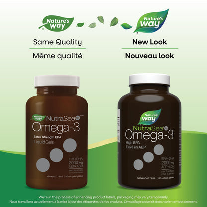 Nature's Way NutraSea HP Omega 3 Extra Strength Supplement with Fish Oil – Fresh Mint Flavour – Heart & Brain Support for Adults and Kids 9+ – 60 Softgels - Available at All In One Marketplace Canada
