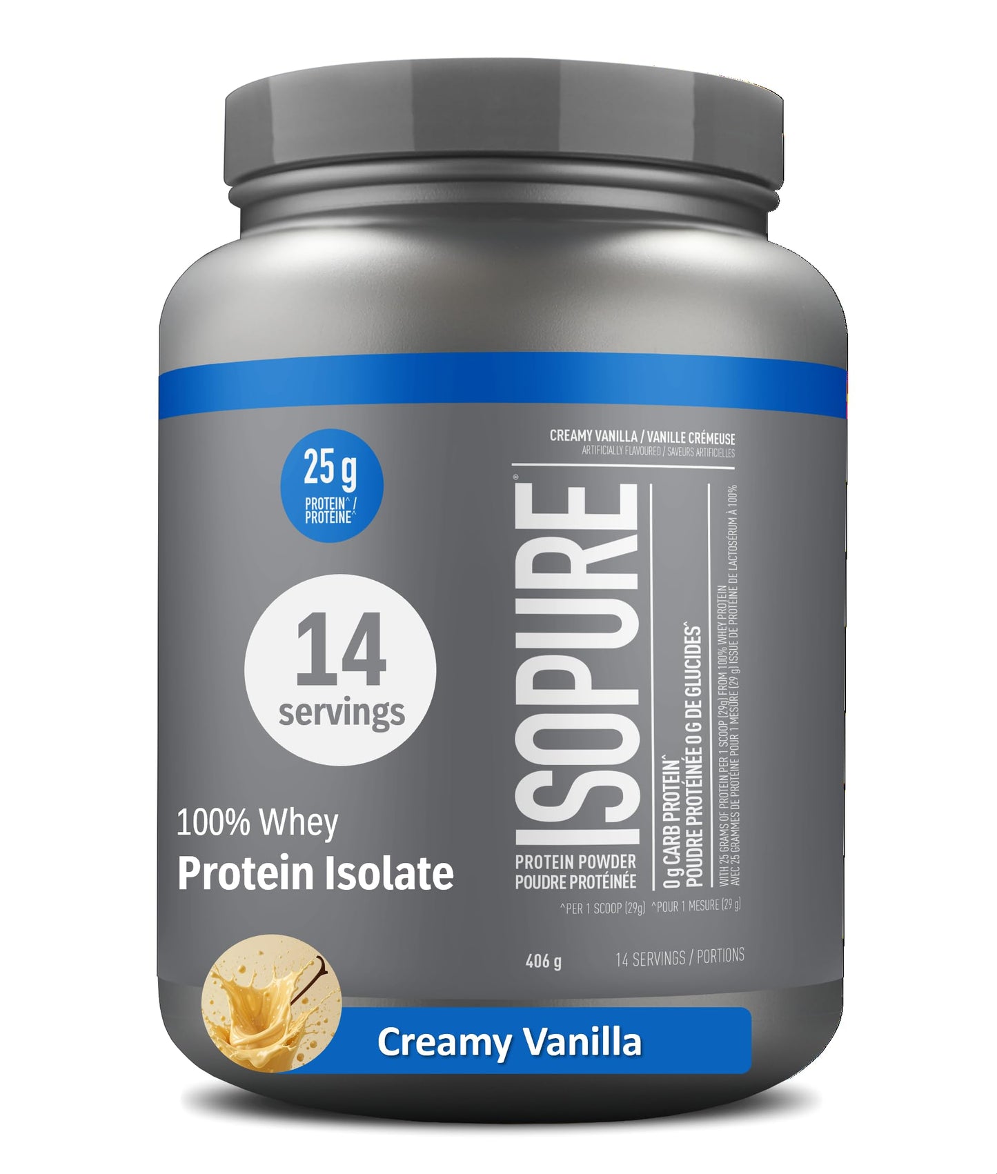 Isopure Zero Carb Whey Protein Isolate Powder - Creamy Vanilla Flavor - 25g Per Serving, 14 Servings (406g)
