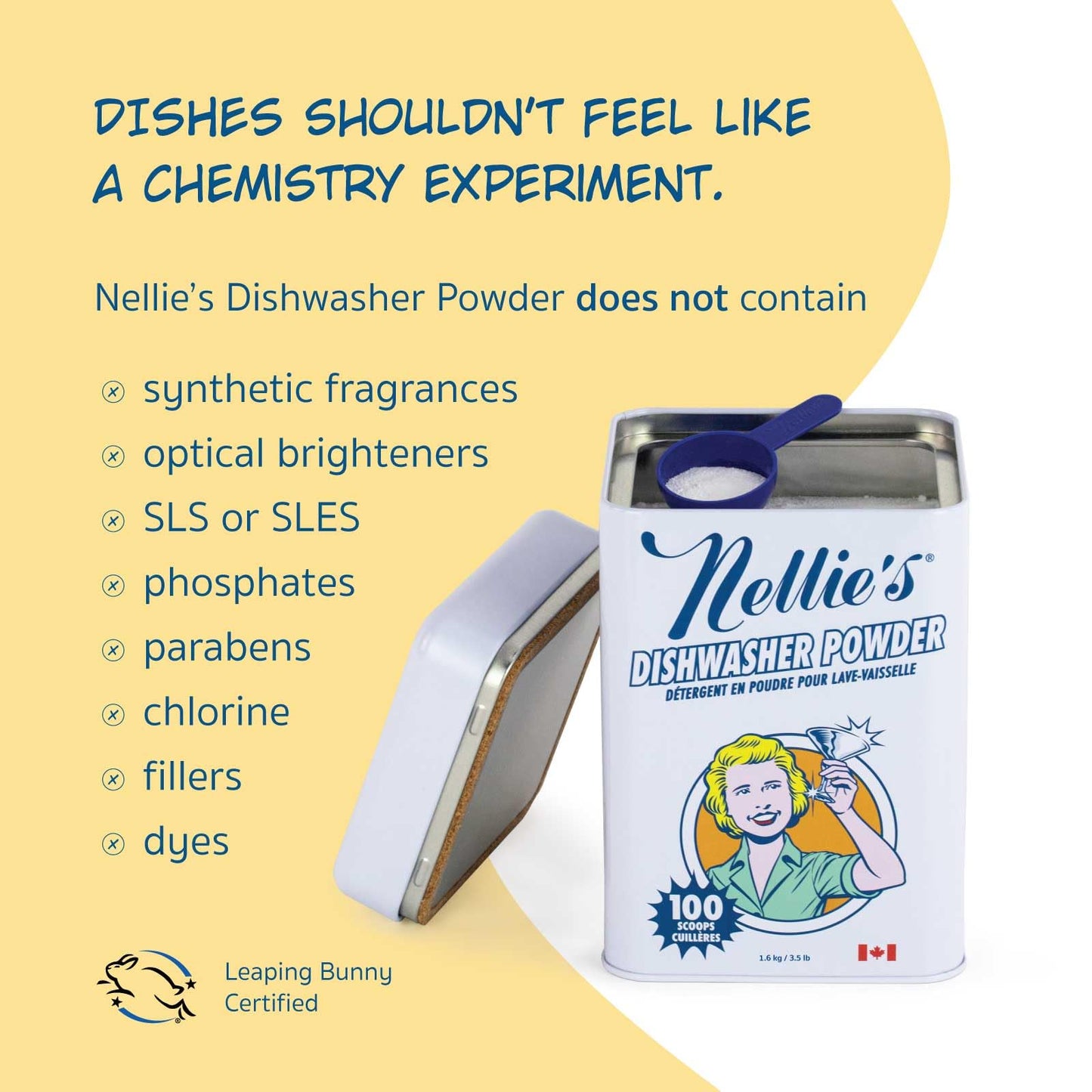Nellie's Dishwasher Powder - 100 Load - Plant-Based Dishwasher Detergent - Septic Safe, Fragrance-Free - Easily Penetrates Grease & Food Particles - Phosphate-Free - (Made in Canada) - Available at All In One Marketplace Canada