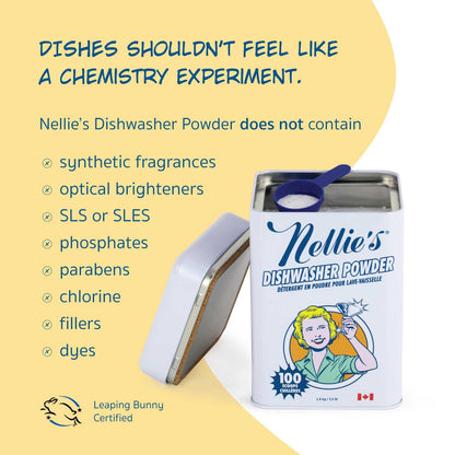 Nellie's Dishwasher Powder - 100 Load - Plant-Based Dishwasher Detergent - Septic Safe, Fragrance-Free - Easily Penetrates Grease & Food Particles - Phosphate-Free - (Made in Canada) - Available at All In One Marketplace Canada