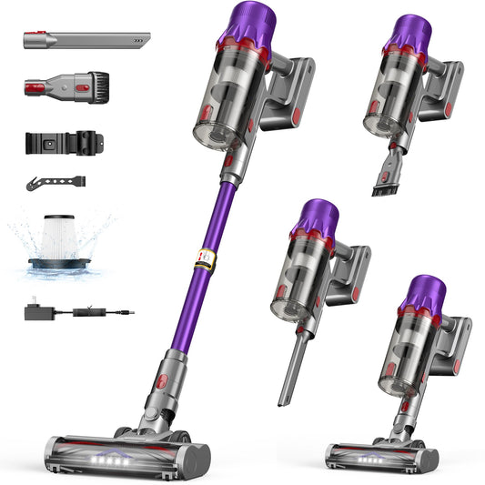 Cordless Vacuum Cleaner for Home - Powerful Stick Vacuum with HEPA Filter, 55Min Runtime,LED Light, Anti-Tangle Brush,Detachable Battery,Lightweight Vacuum for Pet Hair,Carpets & Hard Floors