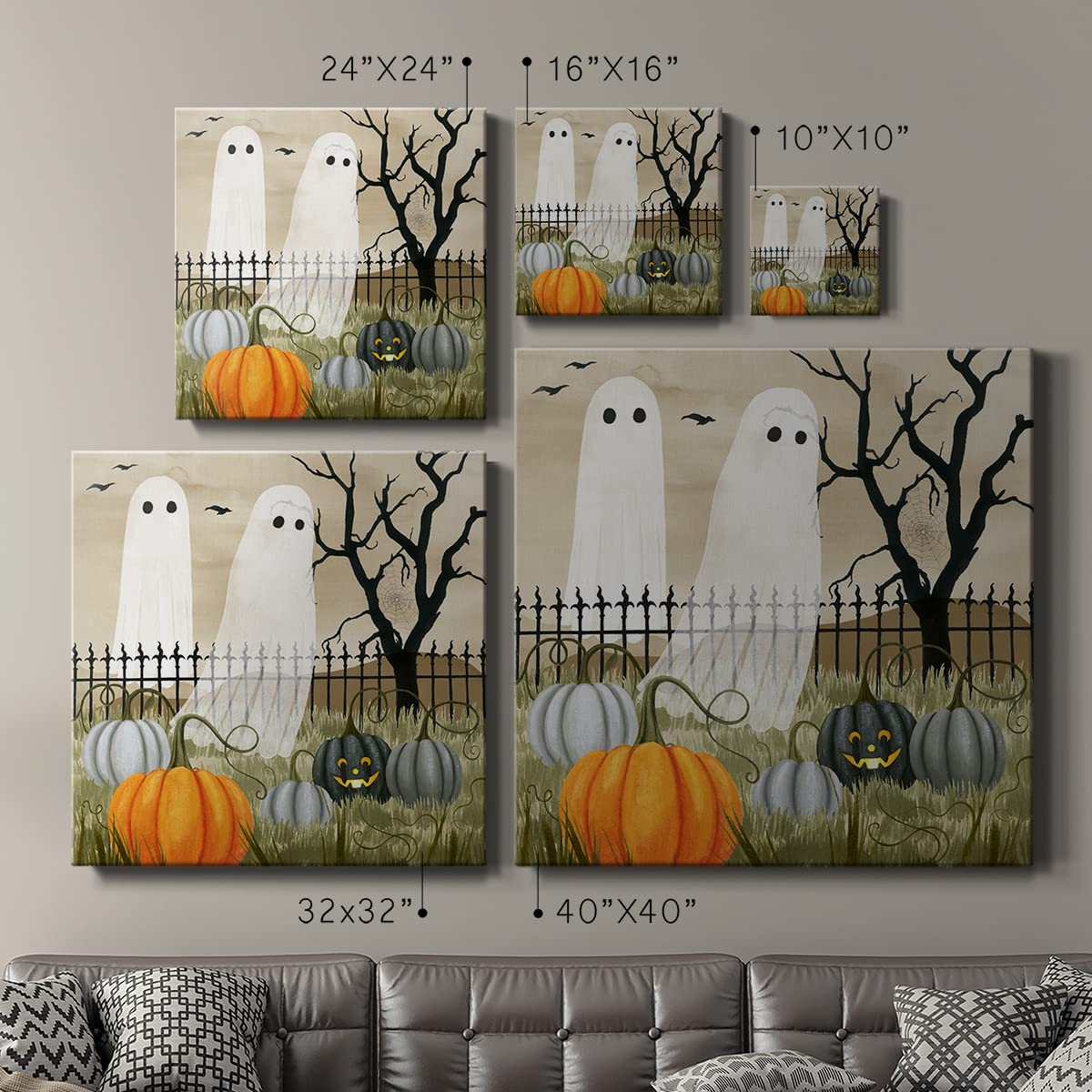Renditions Gallery Toile d'art moderne pour décoration de bureau, tableau mural avec citrouille d'Halloween, décoration murale en bois de qualité supérieure pour salon, cuisine - 81 cm x 81 cm LT508