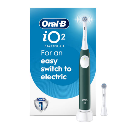 Oral-B iO2 Electric Toothbrush, for an Easy Switch to Electric, Forest Green, Rechargeable Electric Toothbrushes, iO Series 2 Starter Kit with 1 Power Toothbrush and 2 Brush Heads