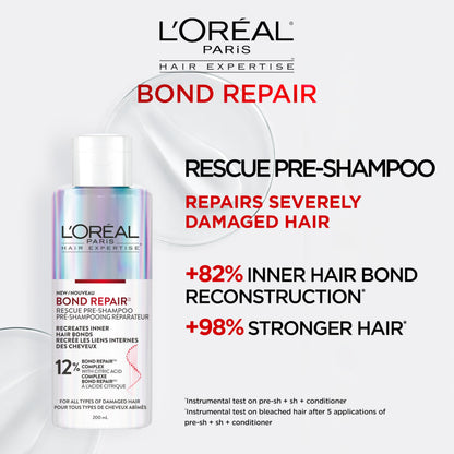 L'Oréal Paris Hair Expertise Bond Repair Shampoo and Conditioner Set with Hair Treatment, Citric Acid for Hair Breakage, 3x Pieces (Pre-Shampoo, Shampoo, Conditioner) - Available at All In One Marketplace Canada