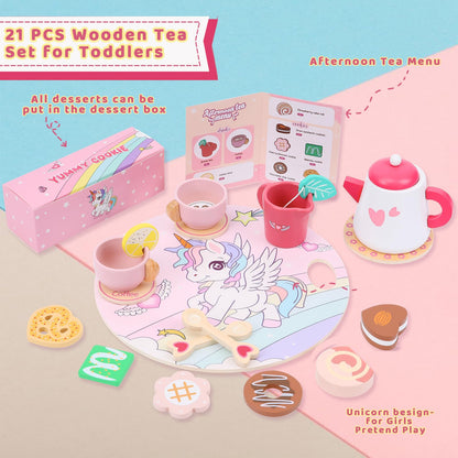 LOYO Unicorn Wooden Tea Party Set, Pretend Play Toddler Girl Toys Ages 3-5 🍁 All In One Marketplace Canada