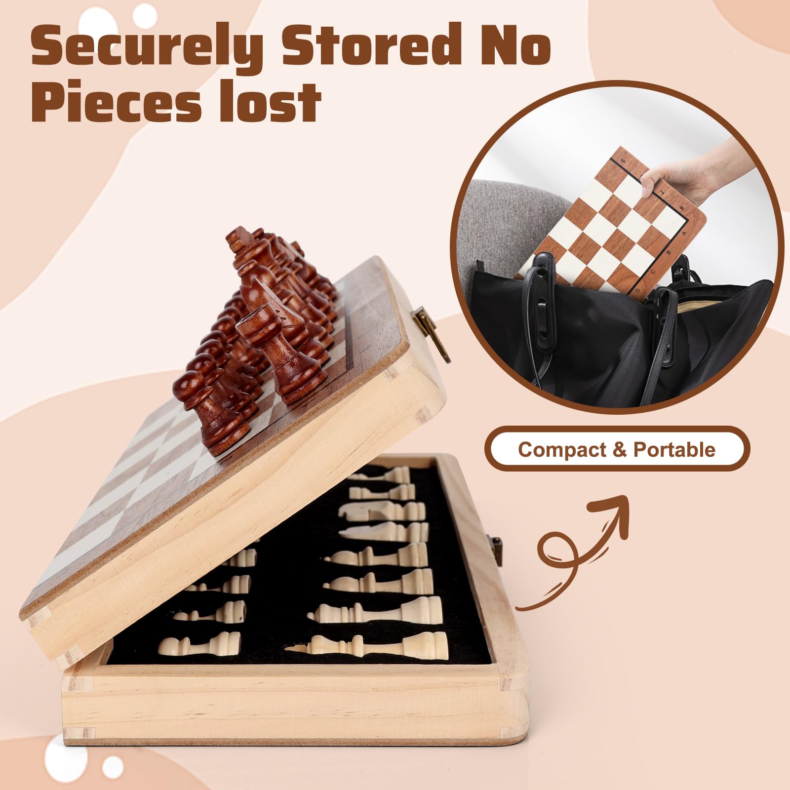 Joneytech Wooden Chess Set,11.5 inch Magnetic Chess Board Folding Design with Storage Travel Chess Game for Kids, Adults and Family Game Night - Available at All In One Marketplace Canada
