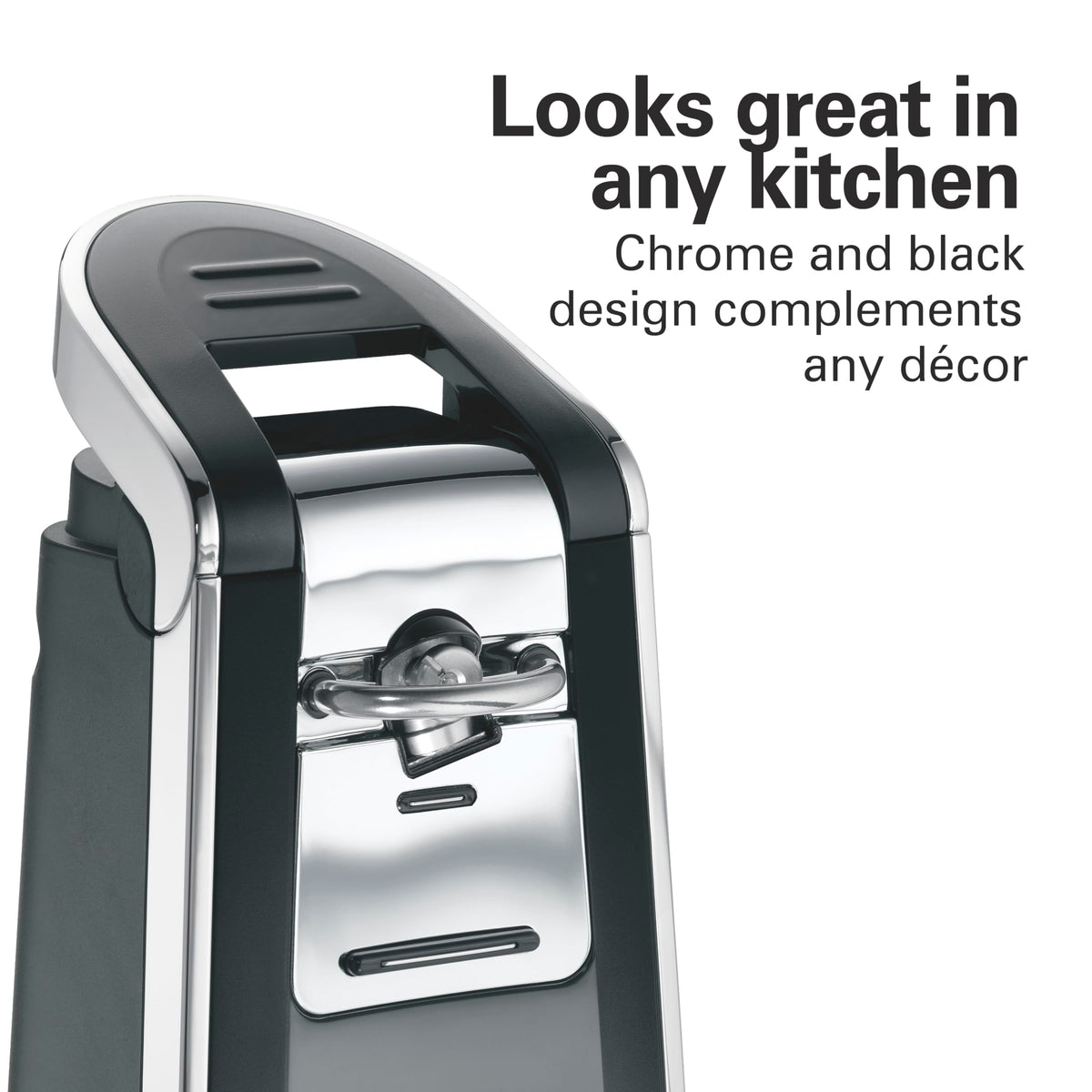 Hamilton Beach (76606ZA) Smooth Touch Electric Automatic Can Opener with Easy Push Down Lever, Opens All Standard-Size and Pop-Top Cans, Extra Tall, Black and Chrome