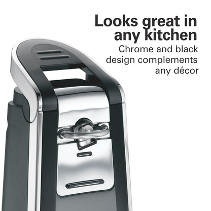 Hamilton Beach (76606ZA) Smooth Touch Electric Automatic Can Opener with Easy Push Down Lever, Opens All Standard-Size and Pop-Top Cans, Extra Tall, Black and Chrome
