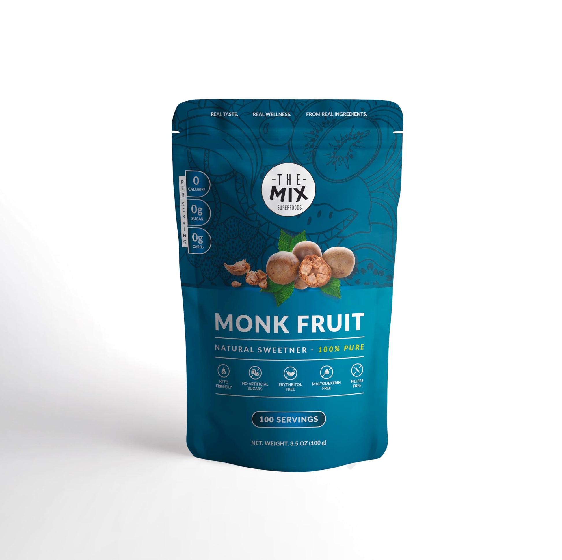 The Mix Superfoods Monk Fruit Pure Sweetener - 100% Natural Extract, 100g