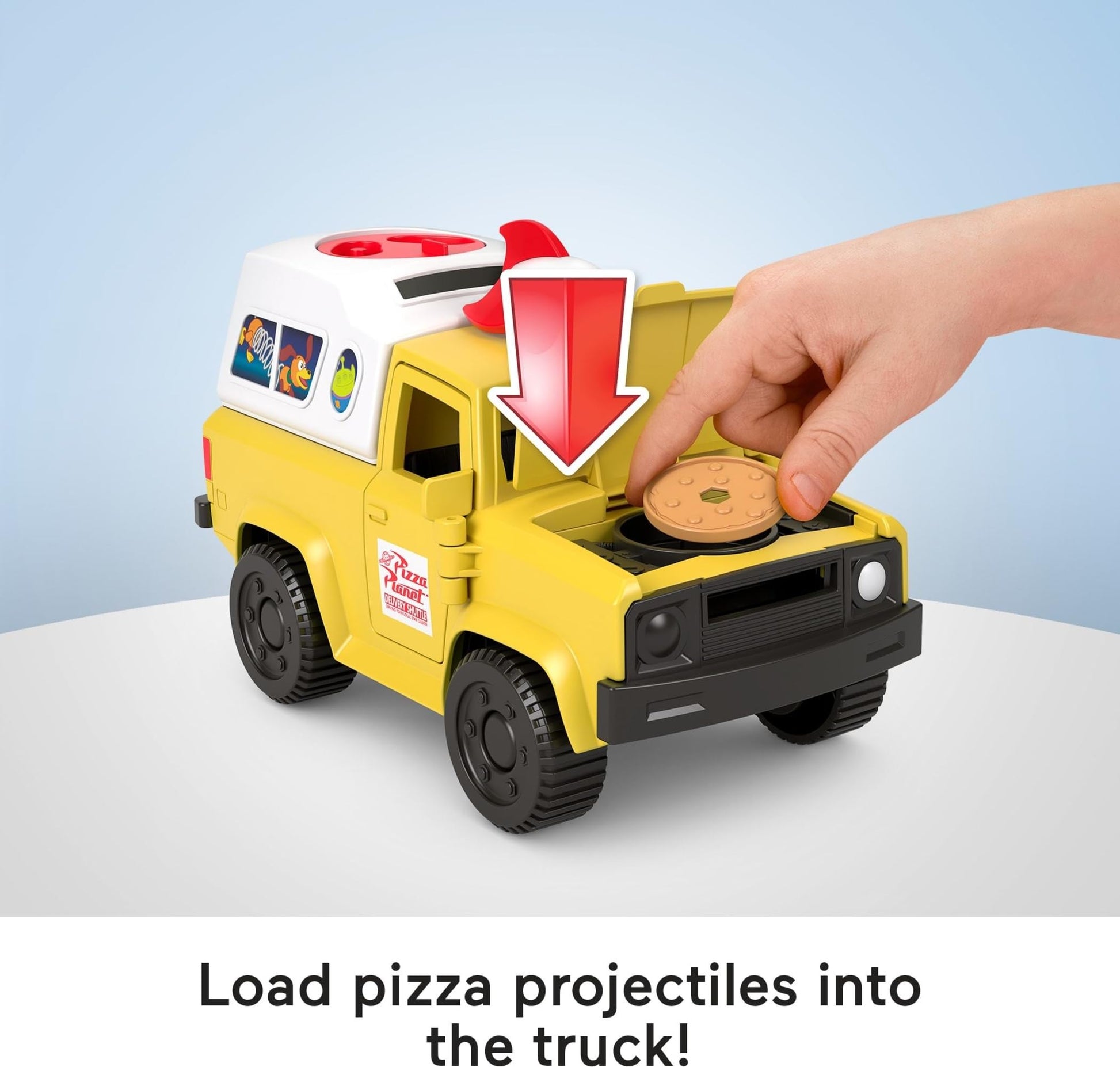 Fisher-Price Imaginext Disney and Pixar Toy Story Pizza Planet Truck with 3-inch Buzz Lightyear & Alien Friend Action Figures, Toy Vehicle & Pizza Projectile Accessories Fisher-Price