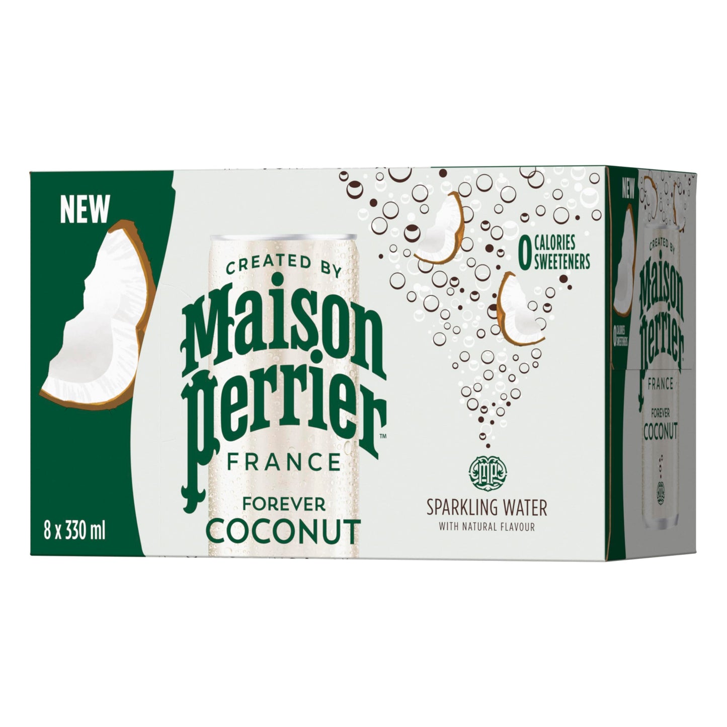 Maison Perrier Forever Coconut Sparkling Water - Natural Flavour, Zero Calories, 24 Pack (330ml Cans)