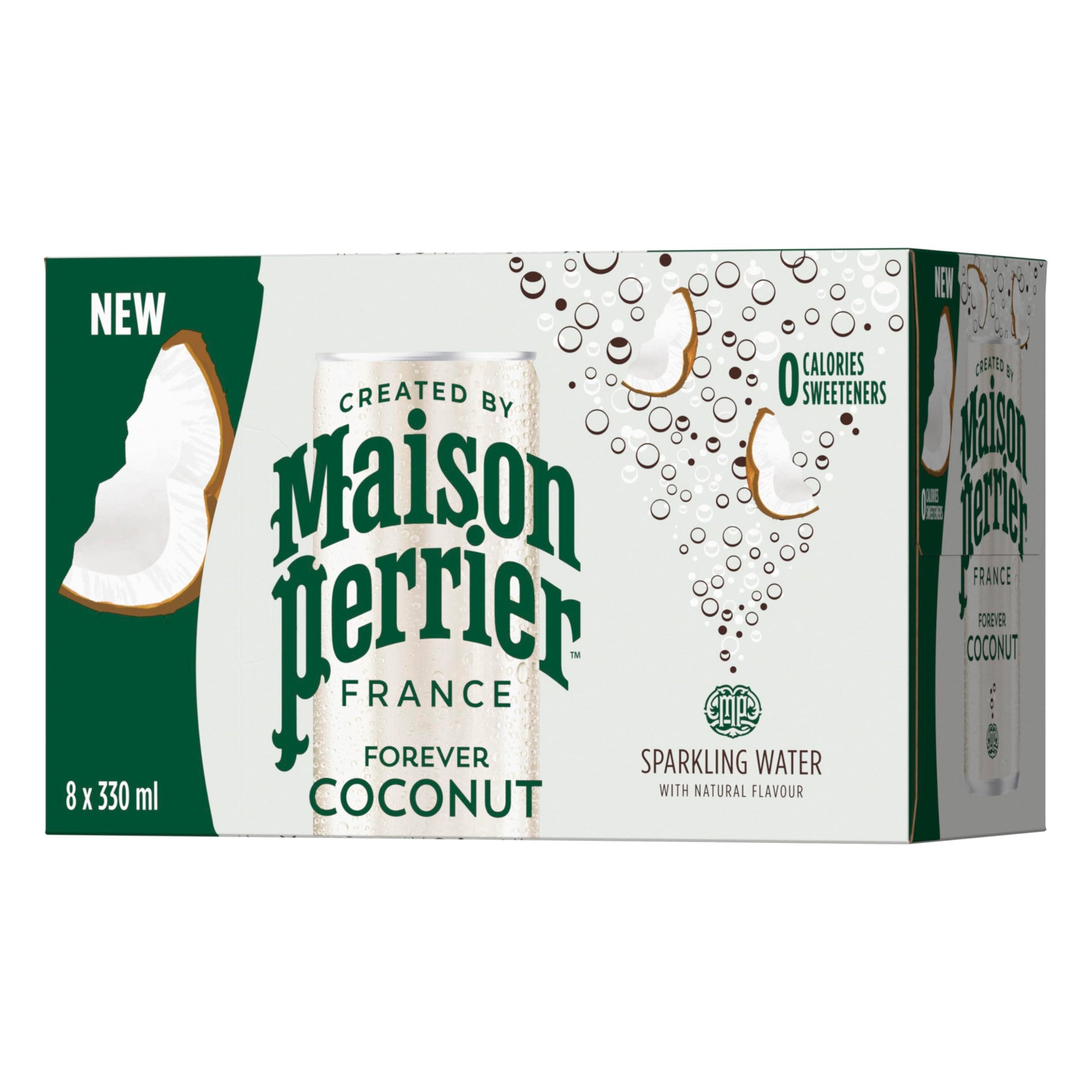 Maison Perrier Forever Coconut Sparkling Water - Natural Flavour, Zero Calories, 24 Pack (330ml Cans)