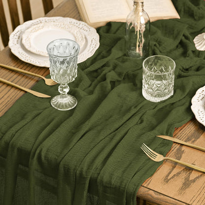 Artoid Mode Boho Cheesecloth Gauze Olive Green Wedding Table Runner, 300 cm Seasonal Fabric Kitchen Dining Holiday Table Decor for Home Party Indoor 🍁 All In One Marketplace Canada