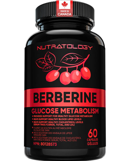 Nutratology® Berberine Supplement | Canadian-Made | Max Potency 500MG Per Capsule - Supports Glucose Metabolism & Healthy Blood Sugar Levels Through Efficient Metabolism Of Sugar & Fats - 60 Capsules - Available at All In One Marketplace Canada