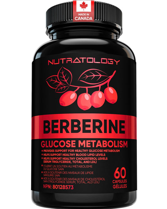 Nutratology® Berberine Supplement | Canadian-Made | Max Potency 500MG Per Capsule - Supports Glucose Metabolism & Healthy Blood Sugar Levels Through Efficient Metabolism Of Sugar & Fats - 60 Capsules - Available at All In One Marketplace Canada