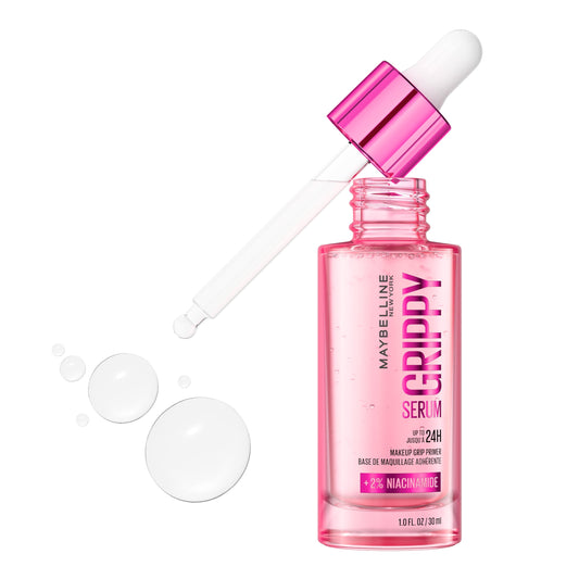 Maybelline Grippy Serum Primer, Hydrating Makeup Primer with 2% Niacinamide For Up To 24HR Make Up Wear, Glides Like Serum, Plumped Skin Look, Clear, 30 ml - Available at All In One Marketplace Canada