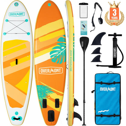 Overmont Inflatable Paddle Board 10'7" x 33" x 6", Extra Wide SUP for Adults & Beginners, 350 lb Stand Up Paddle Board with Adjustable Paddle, Pump, 3 Fins, Leash, Backpack & Repair Kit OVERMONT