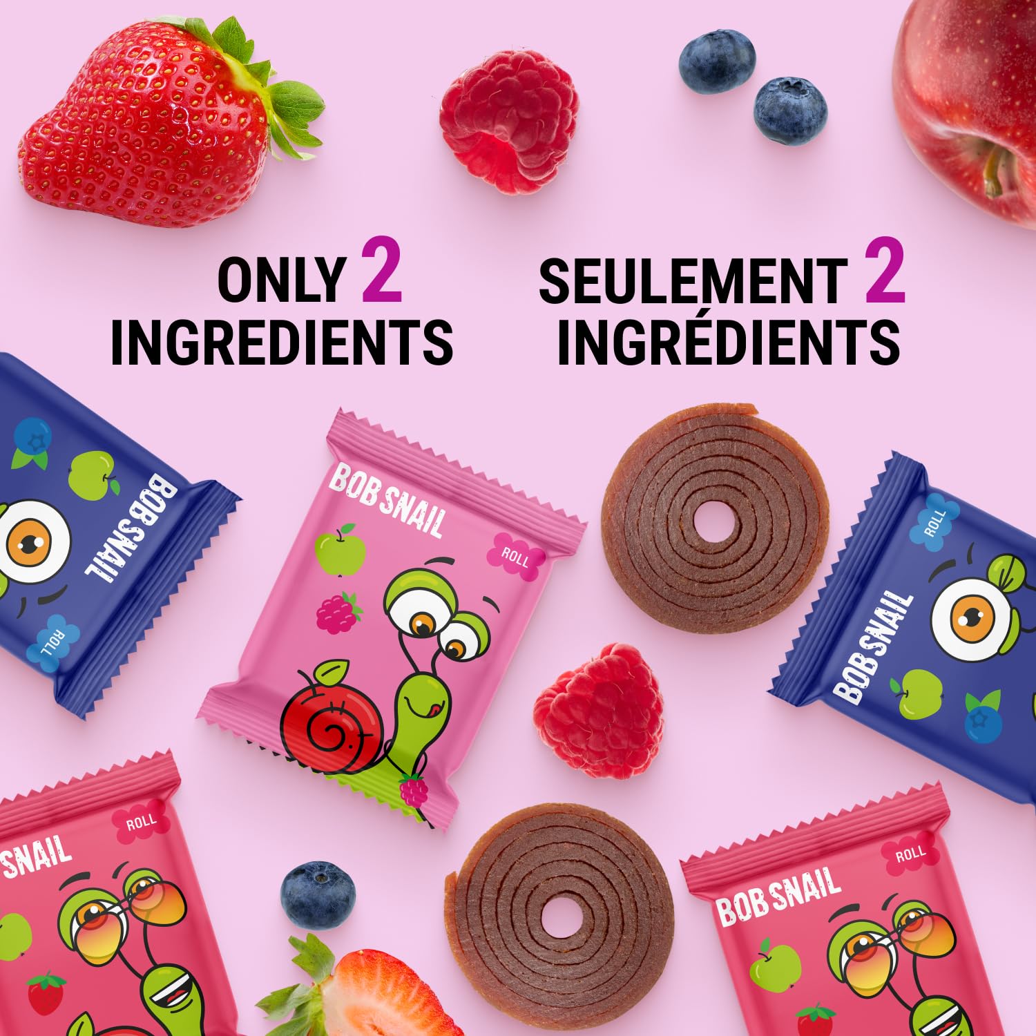 Bob Snail Fruit Roll Ups – Real Fruit Snacks, No Added Sugar, Vegan & Nut Free, 80 Pack Bulk Box (800g)
