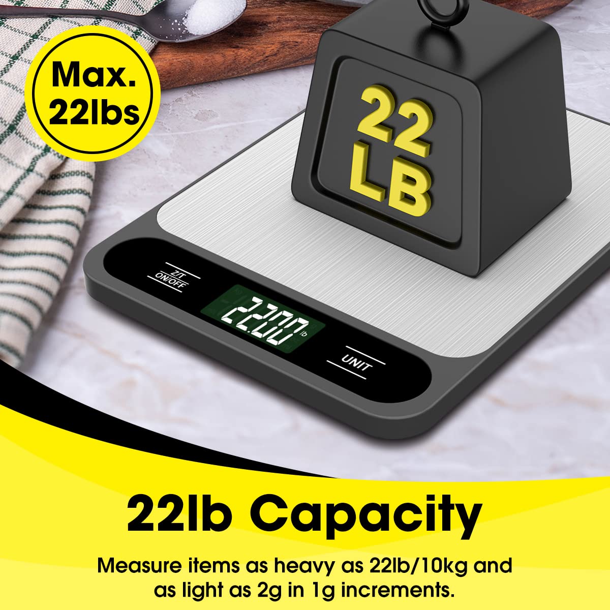 Mik-Nana Food Scale, 10kg/22lb Digital Kitchen Scale Weight Grams and Ounces for Baking Cooking Coffee Package Postage, 6 Units with Tare Function, LCD Display, Easy Clean Stainless Steel - Available at All In One Marketplace Canada
