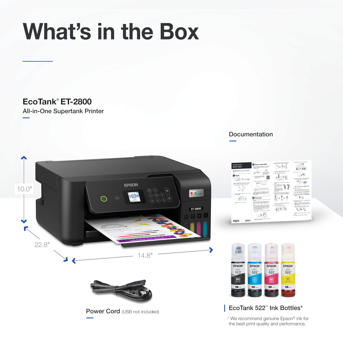Epson EcoTank ET-2800 Wireless Color All-in-One Supertank Printer - Black