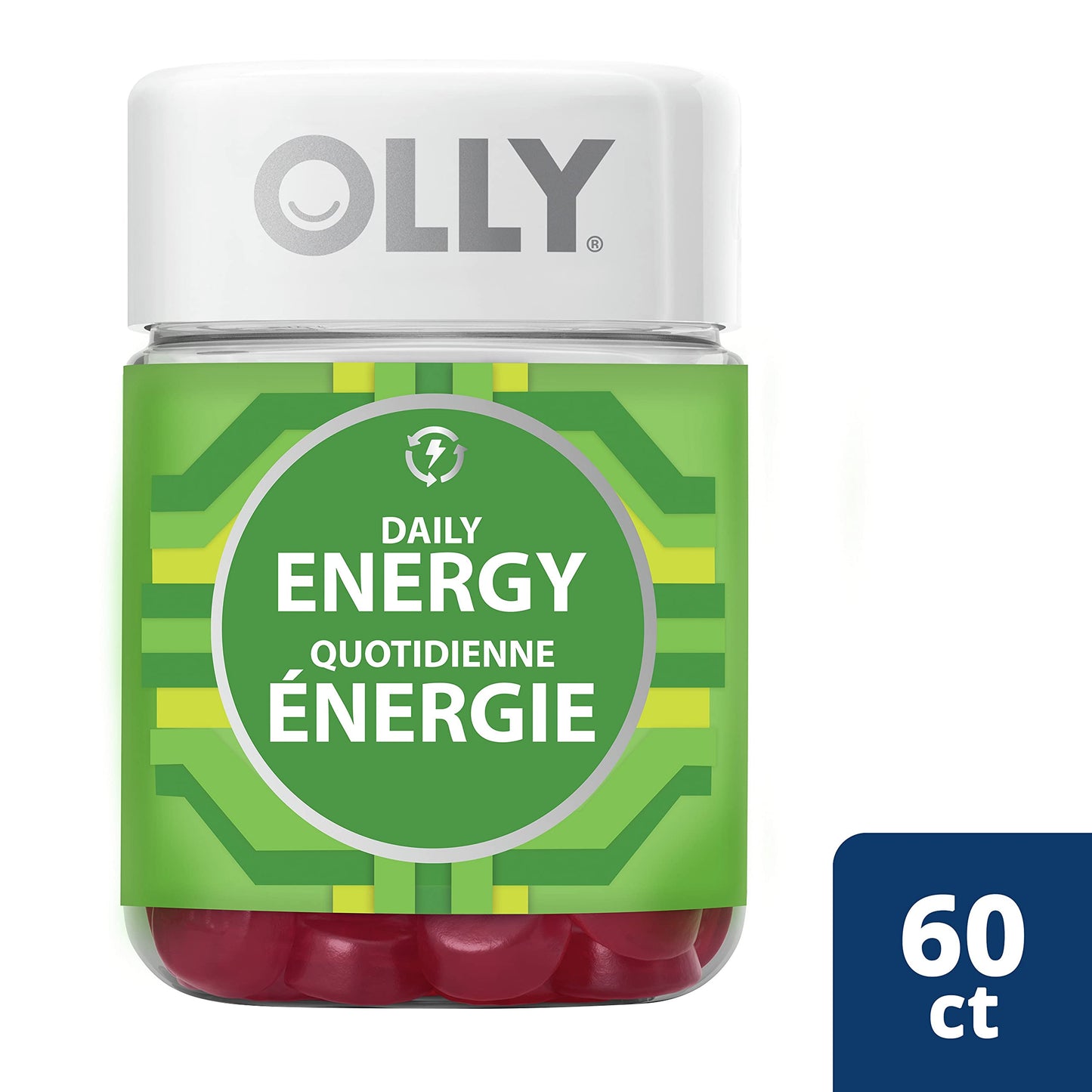 OLLY Daily Energy Gummy Supplement 100% caffeine-free energy vitamins Tropical Passion blend of vitamin B12, CoQ10 & Goji Berry 30 day supply 60 gummies - Available at All In One Marketplace Canada