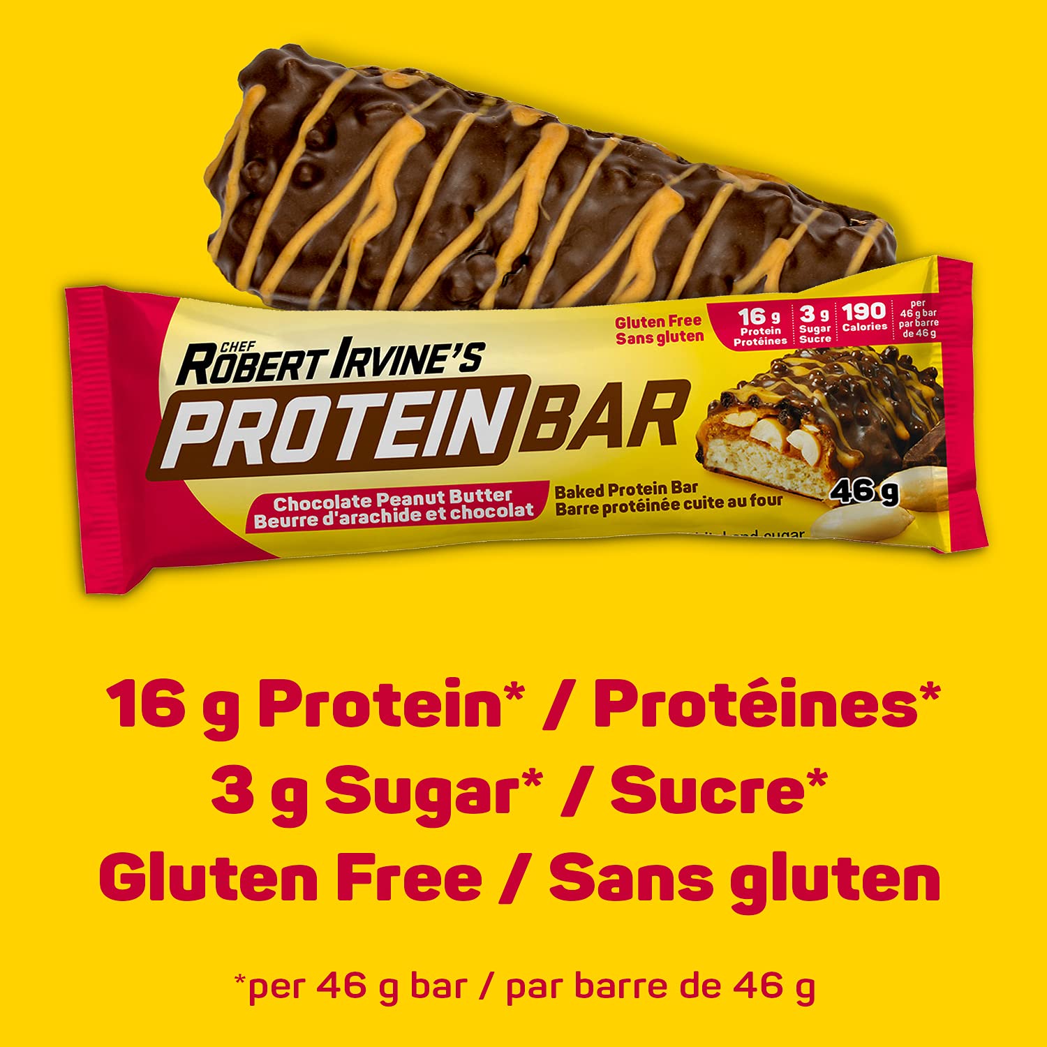 Chef Robert Irvine Protein Bar - Chocolate Peanut Butter Baked Bars, Gluten Free (18 Pack)