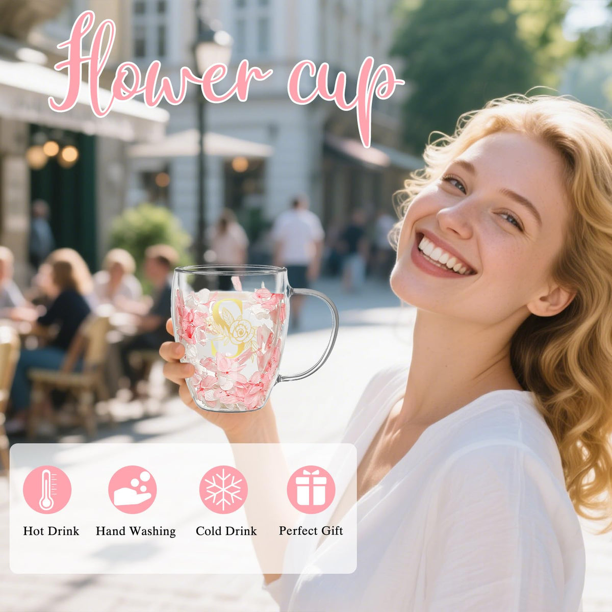 Gift for Women Cute Double Wall Glass Coffee Mug Tea Cup with Spoon Personalized Monogrammed Gift Birthday Christmas Valentine Mother's Day Christmas for Mom Wife Friends Stocking Stuffers (S) 🍁 All In One Marketplace Canada