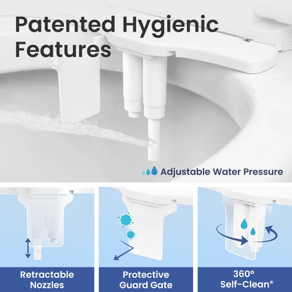 LUXE Bidet NEO 320 Plus - Warm Water, Dual Nozzle, Non-Electric Bidet Attachment for Toilet Seat, Patented Slide-in Install, 360° Self-Clean, EZ-Lift to Clean, Feminine & Rear Wash (Chrome) LUXE Bidet