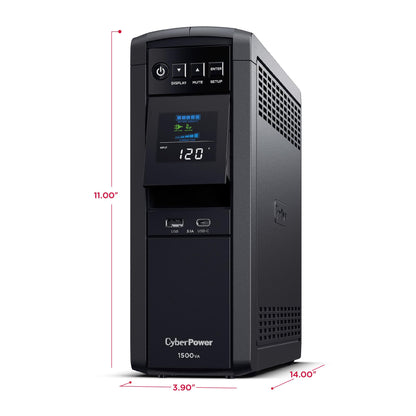 CyberPower CP1500PFCLCD PFC Sinewave UPS System, 1500VA/1000W, 12 Outlets, AVR, Mini Tower, Black - Available at All In One Marketplace Canada