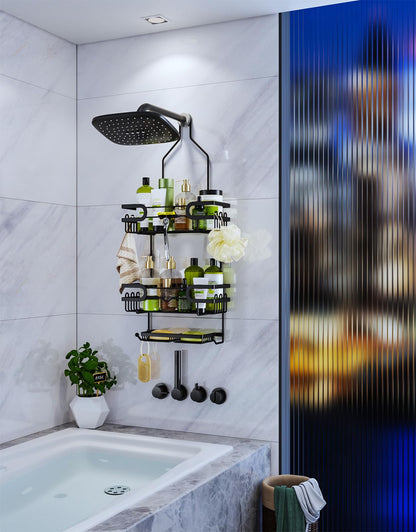 HapiRm Shower Caddy Hanging - 3 Tier Over Shower Head Caddy, No Drilling Shower Organizer Hanging with 2 Soap Holder & 12 Hooks, Bathroom Shower Shelves for Shampoo, Soap - Available at All In One Marketplace Canada