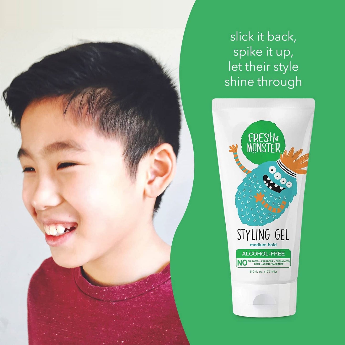 Fresh Monster Natural Hair Gel for Kids & Babies, Alcohol-Free, Toxin-Free, Flexible Medium Hold, 6.0oz - Available at All In One Marketplace Canada