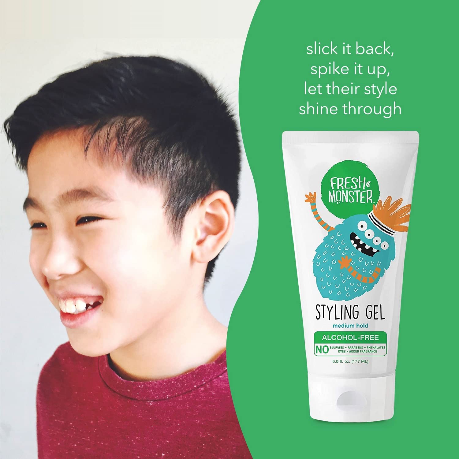 Fresh Monster Natural Hair Gel for Kids & Babies, Alcohol-Free, Toxin-Free, Flexible Medium Hold, 6.0oz - Available at All In One Marketplace Canada