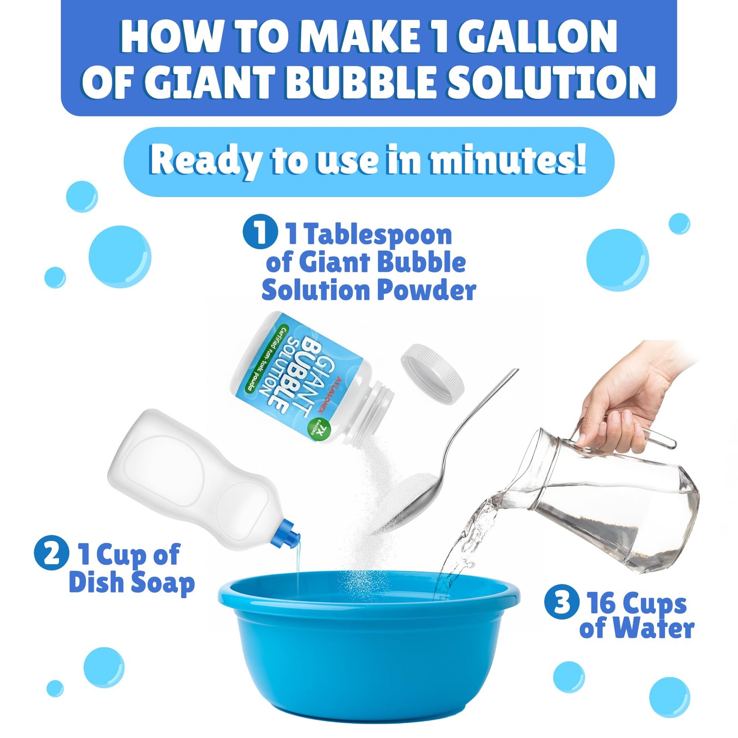 Bubbles for Kids - Giant Bubble Solution, Bubble Wands, Bubbles Powder Mix Makes 896 OZ (7 Gallons) - The Original Mix Kid Safe and Long Lasting Outdoor Toys Fun
