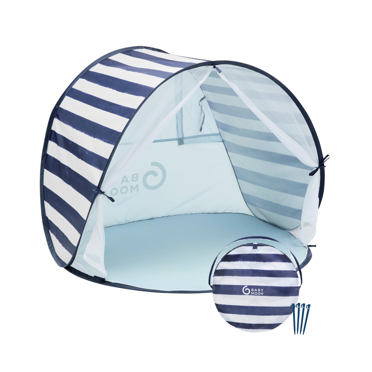 Babymoov Anti-UV Baby & Toddler Beach Tent, Pop-Up Sun Shade Shelter with UPF 50+ Protection, Portable Outdoor Canopy, Ventilated Shade, Floor Mat & Carry Bag, Marine Babymoov