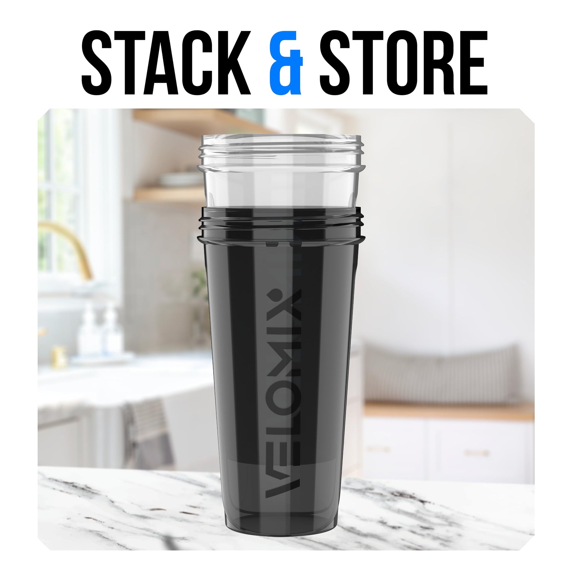 VELOMIX -2 Pack- 28 oz Protein Shaker Bottles for Protein Mixes - 2x Wire Whisk | Leak Proof Shaker Cups for Protein Shakes | Protein Shaker Bottle Pack | Shakers (Transparent & Black - 28oz)