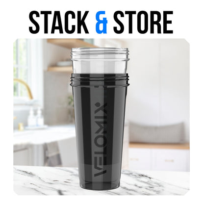 VELOMIX -2 Pack- 28 oz Protein Shaker Bottles for Protein Mixes - 2x Wire Whisk | Leak Proof Shaker Cups for Protein Shakes | Protein Shaker Bottle Pack | Shakers (Transparent & Black - 28oz)