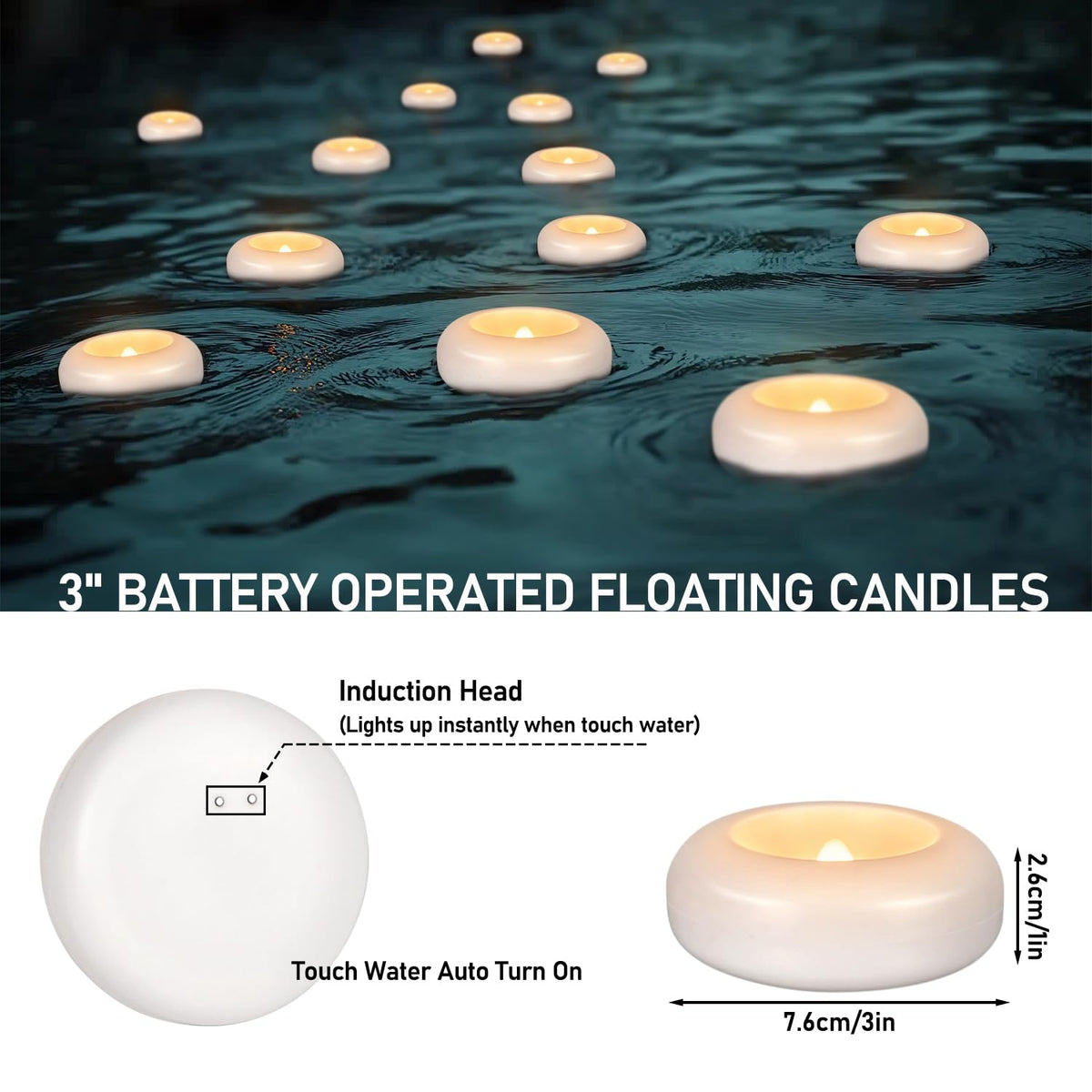 24 Pack 3”Floating Candles Water-Activated Flameless LED Candle, 120 Hour White Battery Operate Waterproof Tealights for Cylinder Vases, Centerpieces at Wedding, Party, Pool,Romantic,Christmas Gift. 🍁 All In One Marketplace Canada