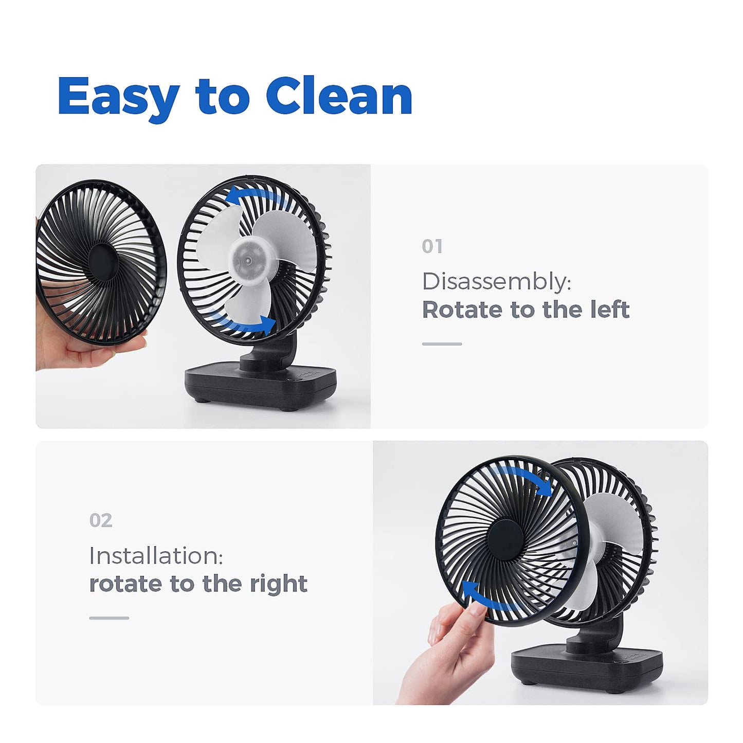 OCOOPA Small Desk Fan, 4000mAh Rechargeable USB Fan Battery Operated, 4 Speeds, 5'' Portable Table Fan with Strong Airflow Quiet, Detachable Grille, Mini Desktop Fan(Blue) - Available at All In One Marketplace Canada