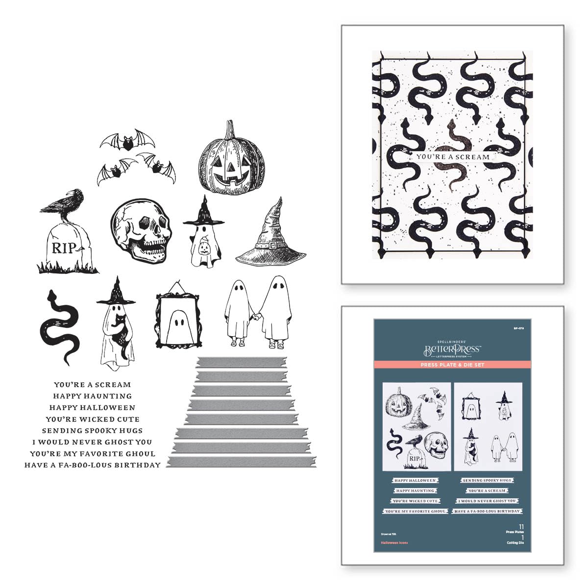 Plaques à embosser Spellbinders Halloween Icons, métal